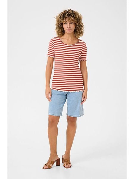 Cream Koszulka "Ribba" w kolorze beżowo-czerwonym rozmiar: XXL. Brązowe bluzki damskie Cream, xxl, bez wzorów, bez kołnierzyka, bez ramiączek. Za 61.17 zł.