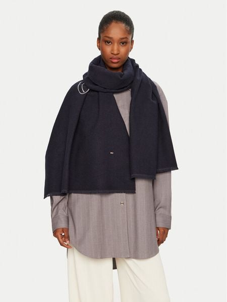 Tommy Hilfiger Szalik Logo AW0AW17352 Granatowy. Niebieskie szaliki damskie Tommy Hilfiger, bez wzorów, z poliesteru. Za 199.99 zł.