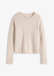 Sweter. Brązowe swetry klasyczne damskie bonprix, bez kołnierzyka. Za 119.99 zł.