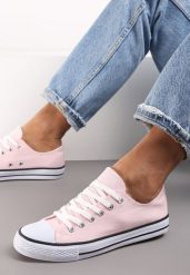 Różowe Trampki w Klasycznym Stylu z Niską Cholewką Doriabel. Czerwone obuwie sportowe damskie Renee, z gumy, przed kostkę, bez zapięcia. Za 29.99 zł.