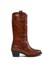 Bronx Kowbojki Western 47515-H Brązowy. Brązowe kozaki damskie Bronx, ze skóry, bez obcasa, na słupku, bez zapięcia. Za 1,499.00 zł.
