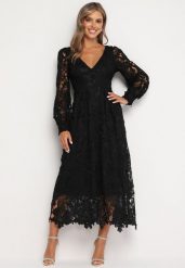 Czarna Sukienka Koronkowa o Rozkloszowanym Kroju w Stylu Retro Lerilis. Czarne sukienki damskie Born2be, bez wzorów, z koronki, eleganckie, bez ramiączek. W wyprzedaży za 229.49 zł.