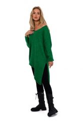 Asymetryczny Sweter Oversize - Szmaragdowy. Zielone swetry klasyczne damskie MOE, uniwersalny, z materiału, z asymetrycznym kołnierzem. Za 246.90 zł.
