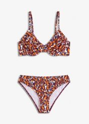 Bikini na fiszbinach (2 części) z wysokim wycięciem nogawek. Fioletowe bikini bonprix, bez wzorów. Za 179.99 zł.