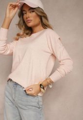 Jasnoróżowy Sweter z Dodatkiem Kaszmiru Ozdobiony Ściągaczami Sanadora. Czerwone swetry klasyczne damskie Renee, z jeansu, bez kołnierzyka. Za 59.99 zł.