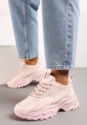 Różowe Sznurowane Sneakersy na Grubej Podeszwie z Przeszyciami Vleni. Czerwone obuwie sportowe damskie Born2be, bez zapięcia. Za 79.99 zł.