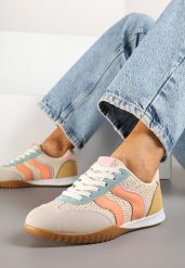 Beżowo-Pomarańczowe Sneakersy Ozdobione Plecionką i Geometrycznym Wzorem Aniffia. Brązowe obuwie sportowe damskie Born2be, bez zapięcia. Za 89.99 zł.