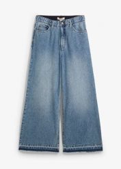 Dżinsy Wide Leg, high waist, cropped. Niebieskie jeansy damskie bonprix, z podwyższonym stanem. Za 119.99 zł.