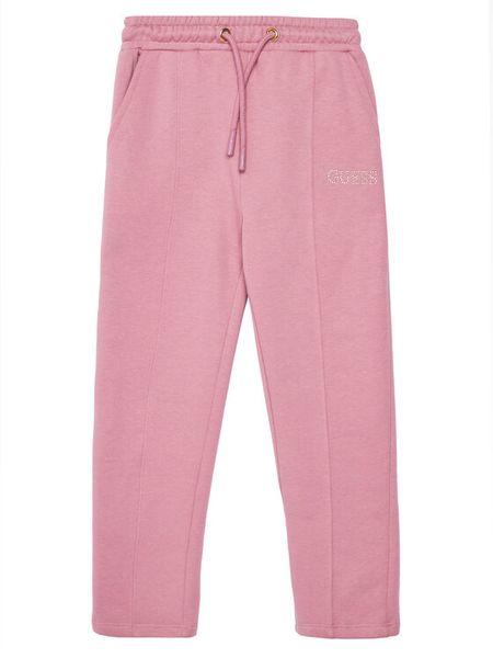 Guess Spodnie dresowe J5YQ17 KAV34 Różowy Regular Fit. Czerwone spodnie dresowe dziewczęce Guess, z aplikacjami, z bawełny. Za 139.99 zł.