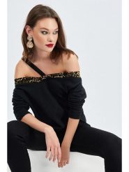 Milan Kiss Bluzka w kolorze czarnym rozmiar: L. Czarne bluzki damskie Milan Kiss, l, bez wzorów, bez kołnierzyka, bez ramiączek. Za 94.95 zł.