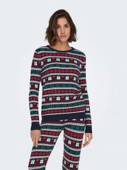 ONLY Sweter w kolorze granatowo-czerwono-zielonym rozmiar: M. Czerwone swetry klasyczne damskie Only, m, ze splotem, bez kołnierzyka. Za 57.06 zł.