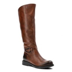 Brązowe Kozaki Armodo Eleganckie Obuwie Damskie. Brązowe kozaki damskie Armodo, na zimę, ze skóry, bez obcasa, na obcasie, bez zapięcia. Za 409.00 zł.