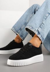 Czarne Ażurowe Sneakersy na Platformie Ellisara. Czarne obuwie sportowe damskie Renee, na lato, bez zapięcia. Za 79.99 zł.