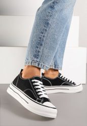 Czarne Klasyczne Trampki na Grubej Podeszwie Natileva. Czarne trampki damskie Born2be, bez wzorów, z jeansu, bez zapięcia. Za 64.99 zł.