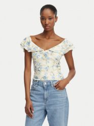 Guess Bluzka W6GP23 K3106 Kremowy Regular Fit. Białe bluzki damskie Guess, xxl, z aplikacjami, z bawełny, bez kołnierzyka, bez ramiączek. Za 294.99 zł.