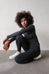 Legginsy damskie z prążkowanej dzianiny w kolorze GRAPHITE MELANGE - HIPS-XS. Szare legginsy damskie Marsala, s, bez wzorów, z bawełny. W wyprzedaży za 49.98 zł.