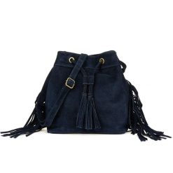 Hobo bag skórzany boho BELIMORE W03 granatowy. Niebieskie torebki klasyczne damskie ze skóry, bez dodatków. Za 144.90 zł.