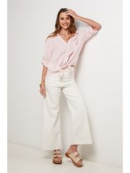 Lin Passion Lniana koszula w kolorze jasnoróżowym rozmiar: 38/40. Różowe koszule damskie Lin Passion, bez wzorów, z koronki, klasyczne, bez kołnierzyka, bez ramiączek. Za 143.99 zł.