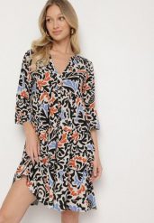 Czarno-Beżowa Wiskozowa Rozkloszowana Sukienka z Abstrakcyjnym Wzorem Liracalia. Czarne sukienki damskie Born2be, bez wzorów, z tkaniny, eleganckie, bez ramiączek. W wyprzedaży za 84.99 zł.