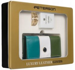 Zestaw prezentowy Peterson PTN ZD31 zielony. Zielone portfele damskie Peterson, bez wzorów, ze skóry. Za 247.98 zł.