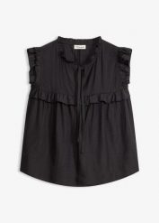 Bluzka T-shirtowa z mieszanki wiskozy. Czarne bluzki damskie bonprix, bez wzorów, z wiskozy, bez kołnierzyka, bez ramiączek. Za 59.99 zł.