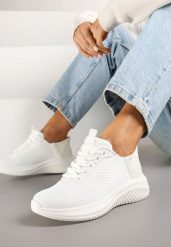 Białe Buty Sportowe Sneakersy z Siateczki na Podeszwie z Tłoczeniami Kortebia. Białe obuwie sportowe casual damskie Renee, z jeansu. Za 74.99 zł.