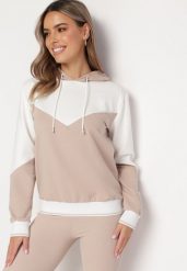 Beżowa Dwukolorowa Bluza z Bawełny z Geometrycznym Wzorem i Kapturem Glace. Brązowe bluzy damskie Born2be, bez wzorów, z bawełny, z kapturem. Za 89.99 zł.