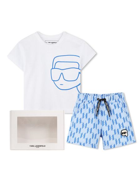 Karl Lagerfeld Kids Komplet t-shirt i spodenki Z30498 M Niebieski Regular Fit. Niebieskie spodnie niemowlęce Karl Lagerfeld Kids, bez wzorów, z bawełny, bez kołnierzyka, bez ramiączek. Za 239.99 zł.