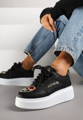 Czarne Sneakersy na Grubej Podeszwie z Cyrkoniami i Brokatem Falissa. Czarne obuwie sportowe damskie Renee, bez zapięcia. Za 89.99 zł.