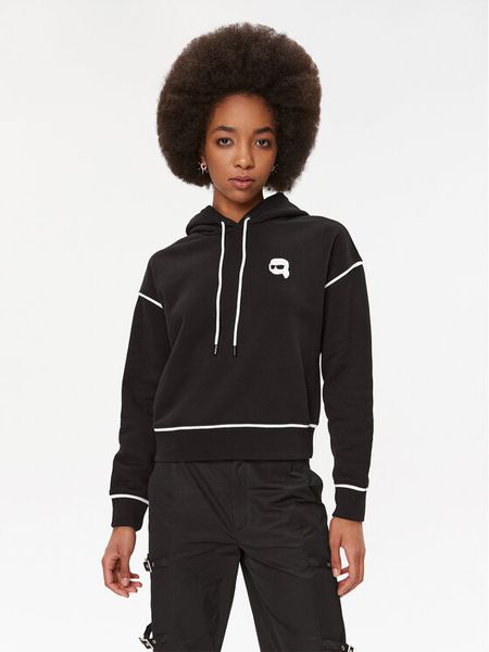KARL LAGERFELD Bluza Ikonik 2.0 235W1816 Czarny Regular Fit. Czarne bluzy damskie KARL LAGERFELD, xl, bez wzorów, z bawełny, bez kaptura. Za 539.99 zł.