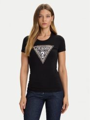 Guess T-Shirt W5BI15 J1314 Czarny Slim Fit. Czarne t-shirty damskie Guess, m, z aplikacjami, z bawełny, bez kołnierzyka. Za 97.00 zł.