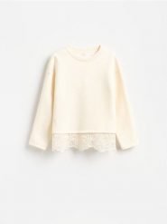 Bluza z ażurowymi wstawkami - złamana biel. Bluzy damskie Reserved, l, w ażurowe wzory, z bawełny, bez kaptura. Za 139.99 zł.