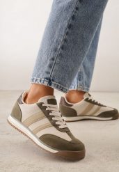 Zielone Sneakersy Ozdobione z Boku Paskami Ariene. Zielone obuwie sportowe damskie Renee, na wiosnę, z jeansu, bez zapięcia. Za 109.99 zł.