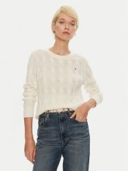 Tommy Hilfiger Sweter WW0WW43586 Écru Regular Fit. Swetry klasyczne damskie Tommy Hilfiger, m, z wełny, bez kołnierzyka. Za 449.99 zł.