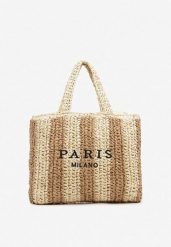 Beżowa Torebka Shopper Plażowa z Napisem Navirael. Brązowe shopper bag Born2be, bez wzorów, bez dodatków. Za 79.99 zł.