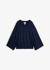 Cienki sweter, oversize. Niebieskie swetry klasyczne damskie bonprix, bez kołnierzyka. Za 109.99 zł.