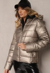 Złota Kurtka z Odpinanym Kapturem i Pikowanym Przeszyciem Sintheia. Żółte kurtki damskie Renee, l, z aplikacjami, z jeansu. Za 179.99 zł.