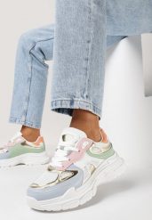 Biało-Niebieskie Sneakersy z Siateczką i Ozdobnymi Wstawkami Nilveri. Białe obuwie sportowe damskie Born2be, bez zapięcia. Za 59.99 zł.