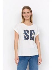 Soyaconcept Koszulka "Rina" w kolorze białym rozmiar: S. Białe bluzki damskie Soyaconcept, s, bez wzorów, z bawełny, bez kołnierzyka, bez ramiączek. Za 73.95 zł.