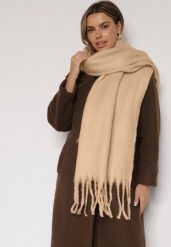 Beżowy Szalik z Frędzlami Owedarria. Brązowe szaliki damskie Born2be, bez wzorów, z dresówki. Za 44.99 zł.
