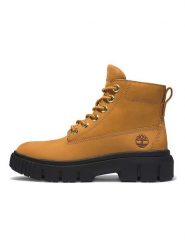 Timberland Skórzane botki "Greyfield Mid" w kolorze jasnobrązowym rozmiar: 41. Brązowe botki damskie Timberland, bez obcasa, bez zapięcia. Za 432.80 zł.