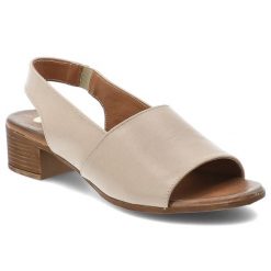 Sandały damskie Armodo, cholewka ze skóry naturalnej licowej z szerokim paskiem z przodu na kwadratowym obcasie, beżowe, 40518. Brązowe sandały damskie Armodo, bez wzorów, ze skóry, bez obcasa, bez zapięcia. Za 339.00 zł.
