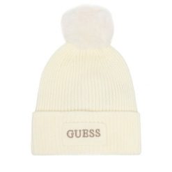 Czapka Guess. Białe czapki damskie Guess, na zimę, z aplikacjami. Za 154.99 zł.