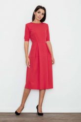 Czerwona Sukienka Elegancka Wizytowa Midi. Czerwone sukienki damskie Figl, bez wzorów, z materiału, biznesowe, bez ramiączek. Za 289.00 zł.