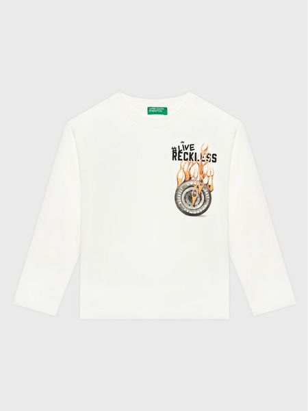 United Colors Of Benetton Bluzka 3VR5C106E Biały Regular Fit. Białe t-shirty i koszulki chłopięce United Colors Of Benetton, bez wzorów, z bawełny, bez kołnierzyka, bez ramiączek. Za 49.99 zł.