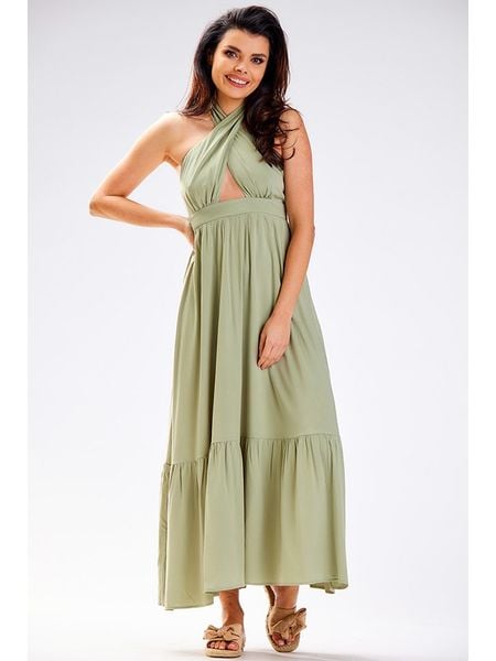 Awama Sukienka w kolorze khaki rozmiar: L. Brązowe sukienki damskie Awama, bez wzorów, bez ramiączek. Za 171.68 zł.