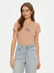 Calvin Klein Jeans T-Shirt Gradient J20J224982 Koralowy Slim Fit. Pomarańczowe t-shirty damskie Calvin Klein Jeans, l, bez wzorów, z bawełny, bez kołnierzyka. Za 99.99 zł.