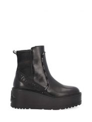 Liu Jo Skórzane botki w kolorze czarnym na platformie rozmiar: 38. Czarne botki damskie Liu Jo, ze skóry, bez obcasa, na platformie, bez zapięcia. Za 511.12 zł.