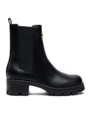 Guess Botki Rinna FLTRNN FAL10 Czarny. Czarne botki damskie Guess, ze skóry, bez obcasa, na płaskiej podeszwie, bez zapięcia. Za 509.99 zł.
