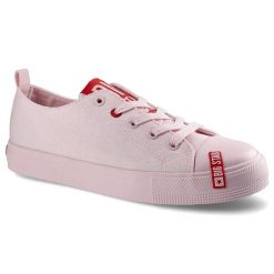 Trampki damskie Big Star, materiałowa sznurowana cholewka na klasycznym płaskim gumowym spodzie, jasnoróżowe, HH274682. Czerwone trampki damskie Big Star, z aplikacjami, z gumy, bez zapięcia. Za 77.00 zł.